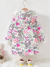 Toddler/Little Girls White Graffiti Rabbit All-Over Printing Hooded Fleece Warm Jacket